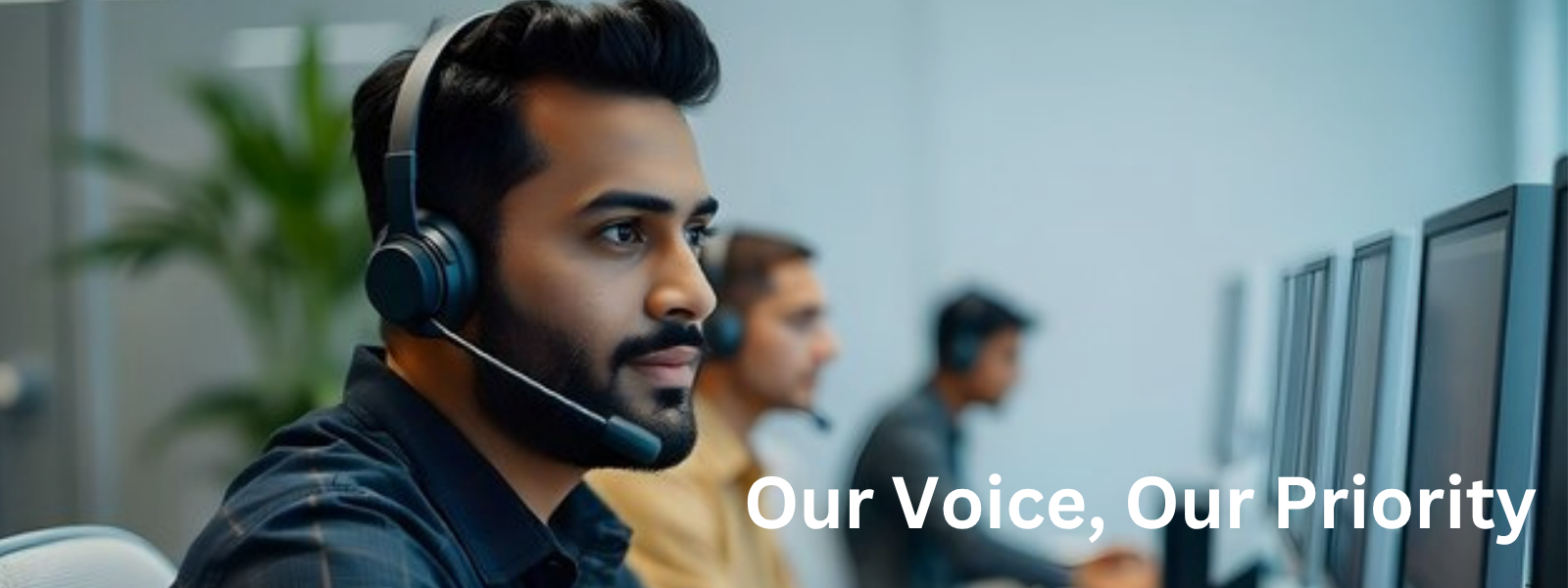 White and Blue Modern Call Center and Telemarketing Banner Landscape (1600 x 600 px)